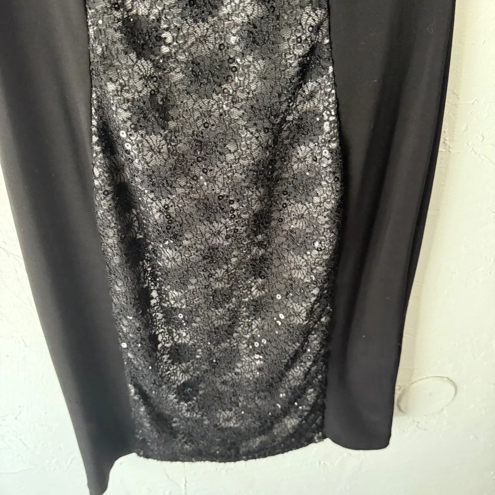 Dressbarn Y2k Black Lace Sequin Sheath Short Sleeve Dress Grunge Goth Party‎
